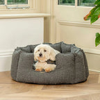 Custom Boucle Pet Bed with Logo | Round Bolster MOQ 500