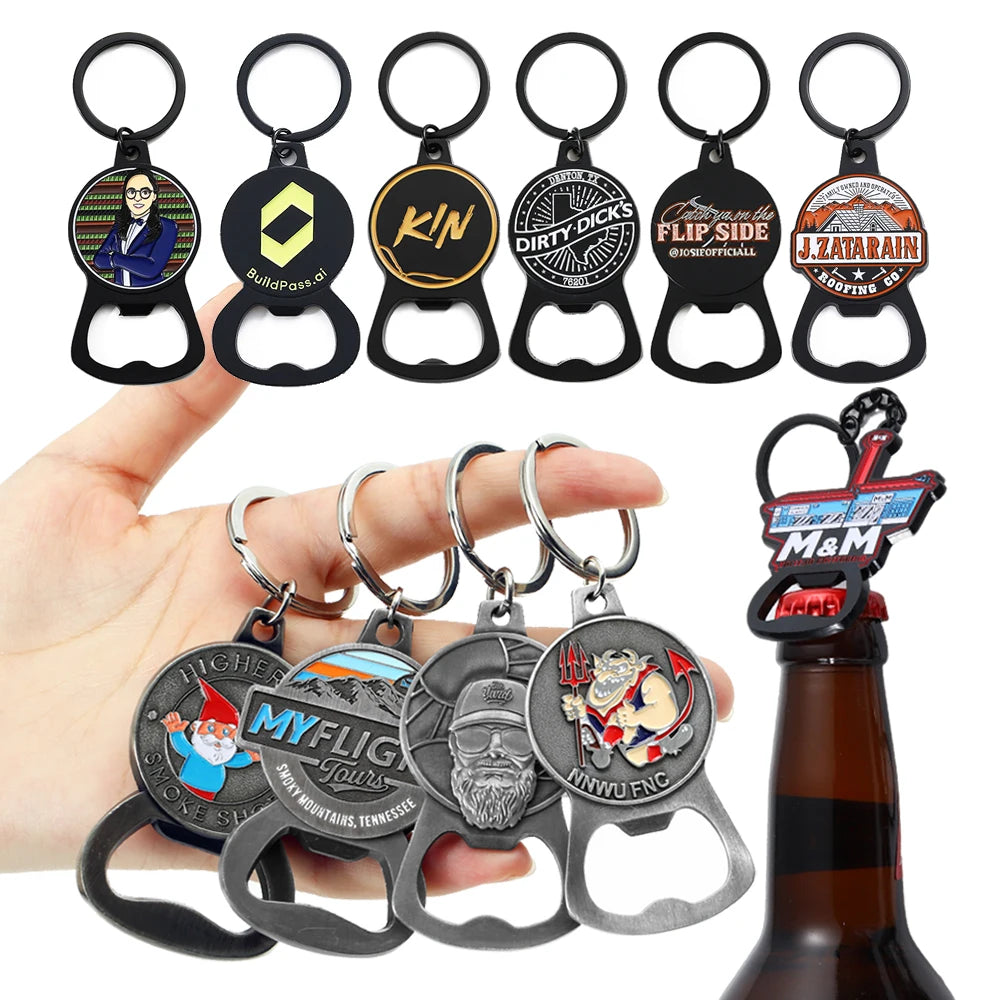 Custom Bottle Opener Keychains with Logo | Zinc Alloy, 50 MOQ