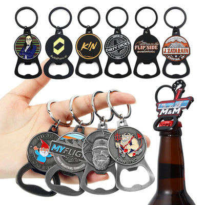 Custom Bottle Opener Keychains with Logo | Zinc Alloy, 50 MOQ