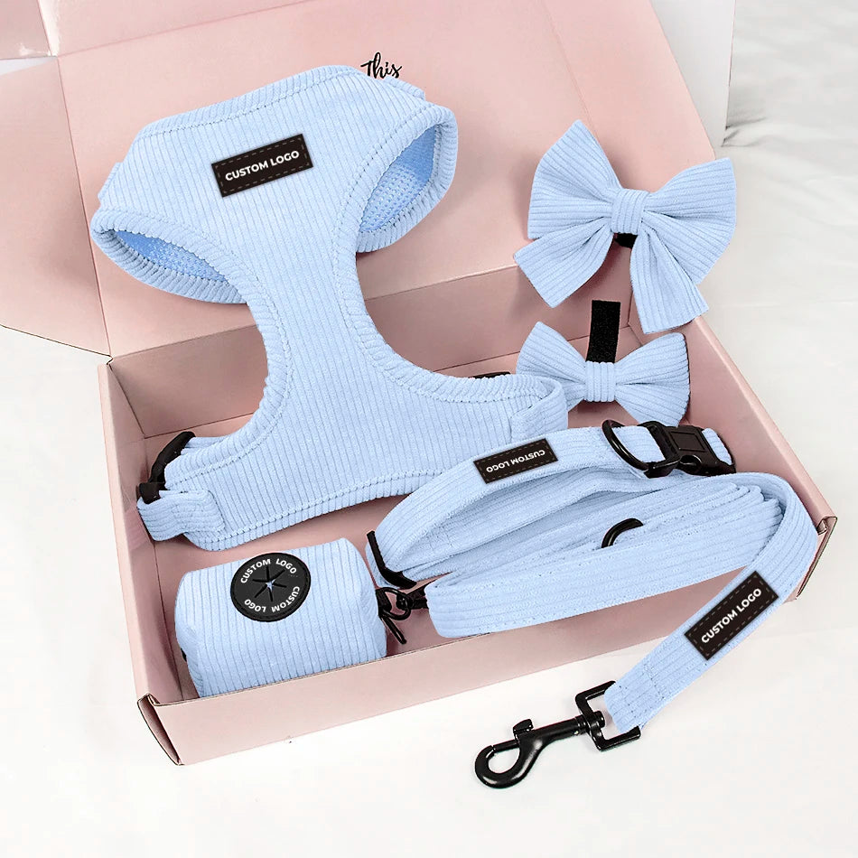 Custom Dog Harness with Logo | Pink Corduroy Leash Set MOQ 60