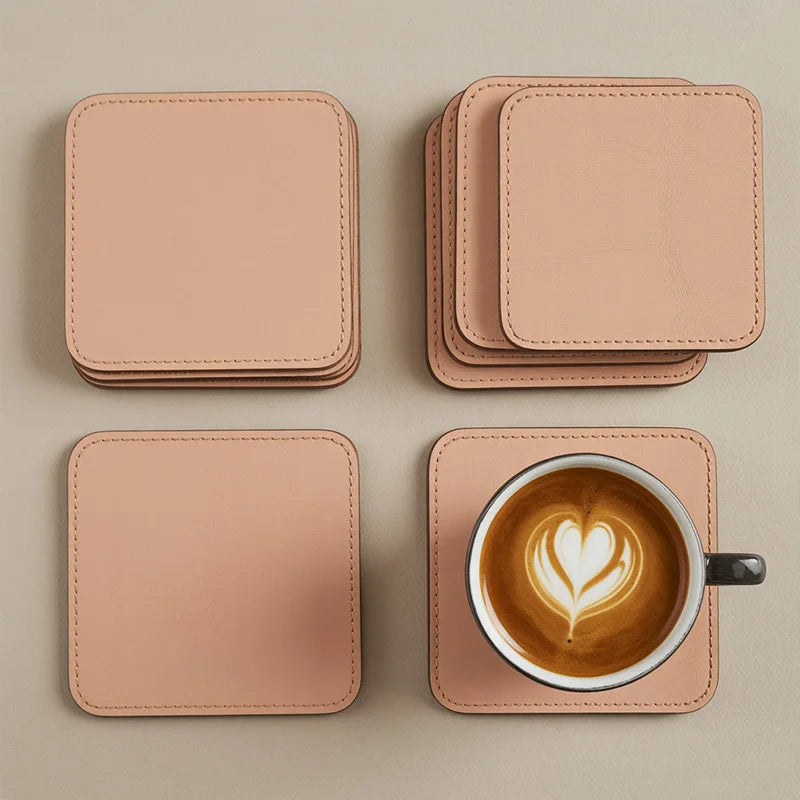Custom PU Leather Coasters with Logo | MOQ 200 pcs