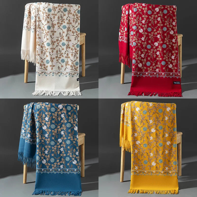 Embroidered Winter Polyester Scarf | Floral Design | Tassel Finish | 1 MOQ | Modest Fashion