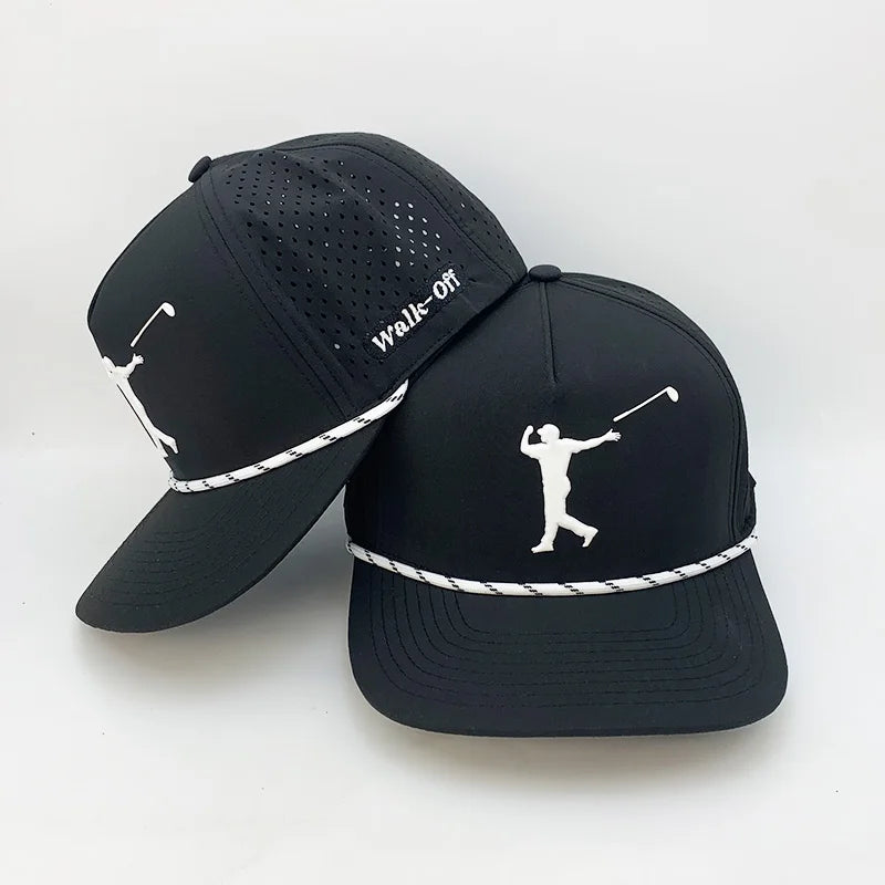 Waterproof Golf Hats Club Company Customized Sports 5 Panel Baseball Cap Hydro Breathable Rope with Rubber/PVC Logo Gorras