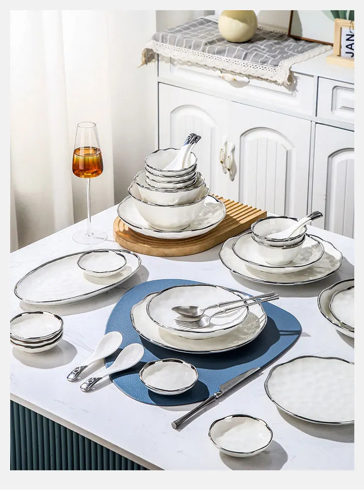 Silver Edge Ceramic Dinnerware Set | 20 MOQ | European Style | Luxury