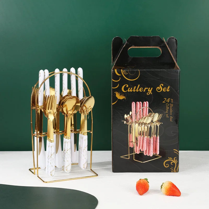 Marble Pattern Flatware Set 24-Piece | Stainless Steel 410 | 1 MOQ