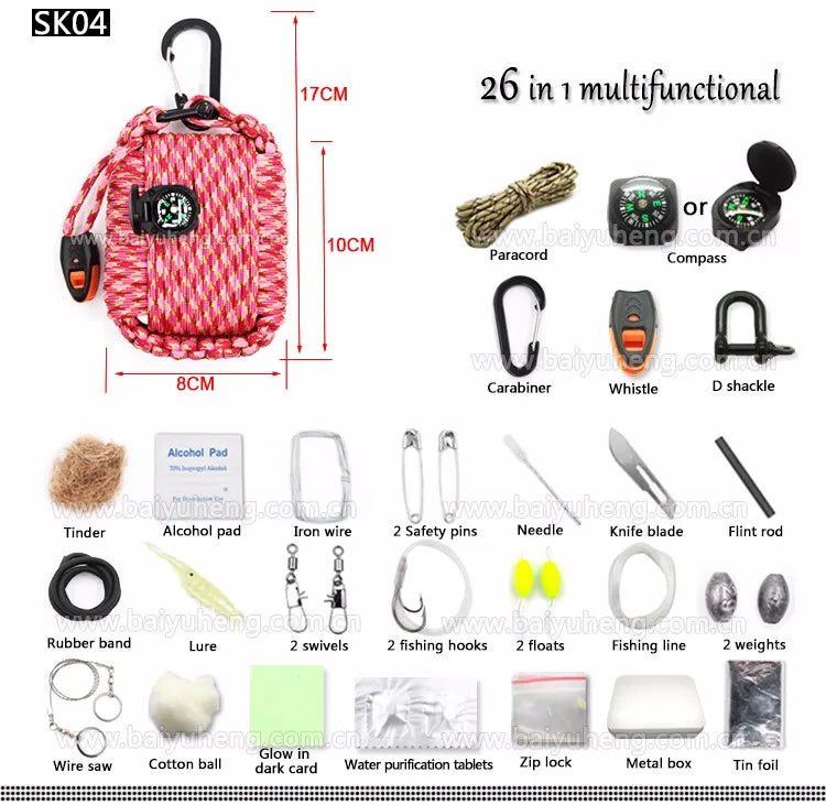 Custom Paracord 550 Survival Kits: 50 MOQ, 7-Strand 550lb, 24+ Tools | Outdoor Camping Gear