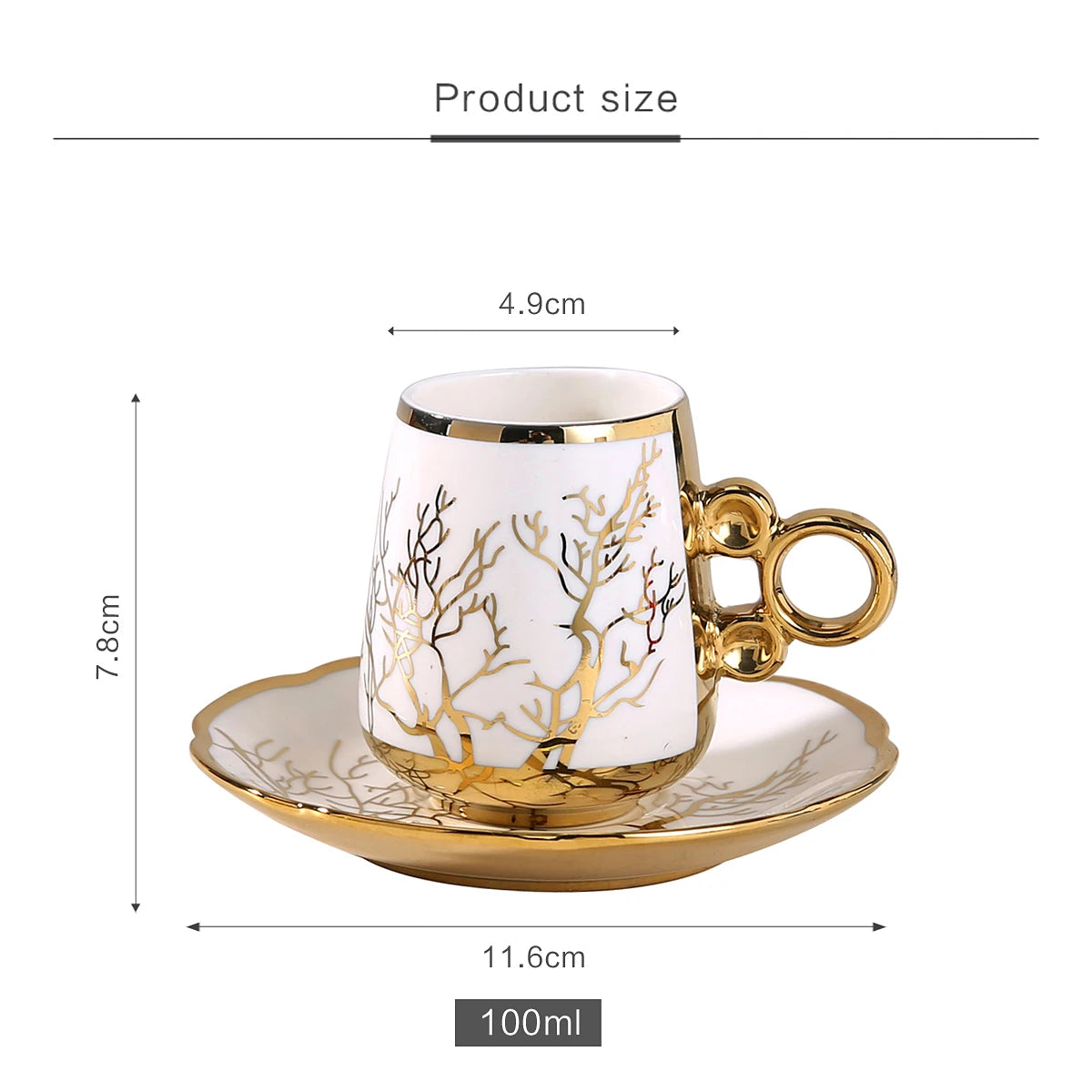 Gold Rimmed Arabic Coffee Cup Set 6pcs | 200 Logo MOQ | EU Certified
