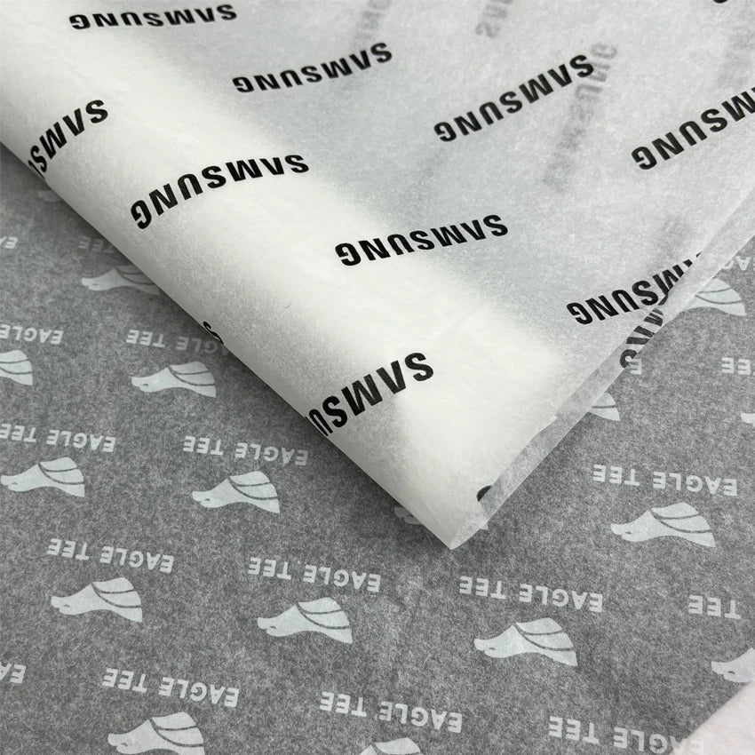 Custom Tissue Paper: 100 MOQ, 17gsm, Virgin Wood Pulp | Single-Color Logo Wrapping Paper