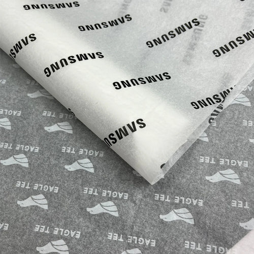 Custom Tissue Paper: 100 MOQ, 17gsm, Virgin Wood Pulp | Single-Color Logo Wrapping Paper