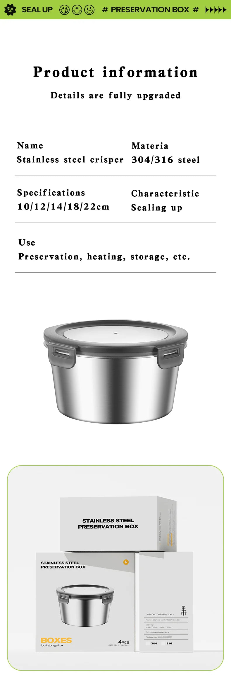 304/316 Stainless Steel Food Storage Container | 100 MOQ | Leak-Proof