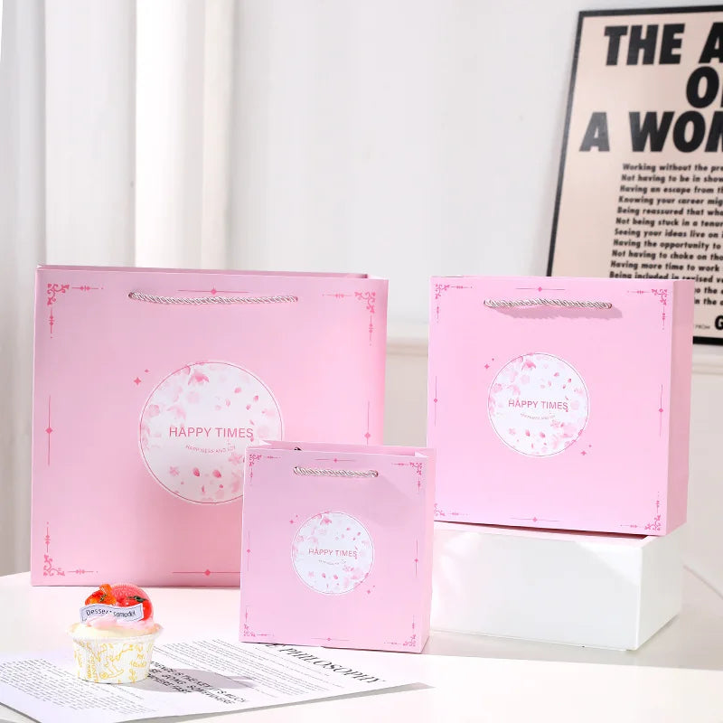 Custom 210gsm Recycled Pink Paper Gift Bags | MOQ 48, Offset Print, Twisted Handles