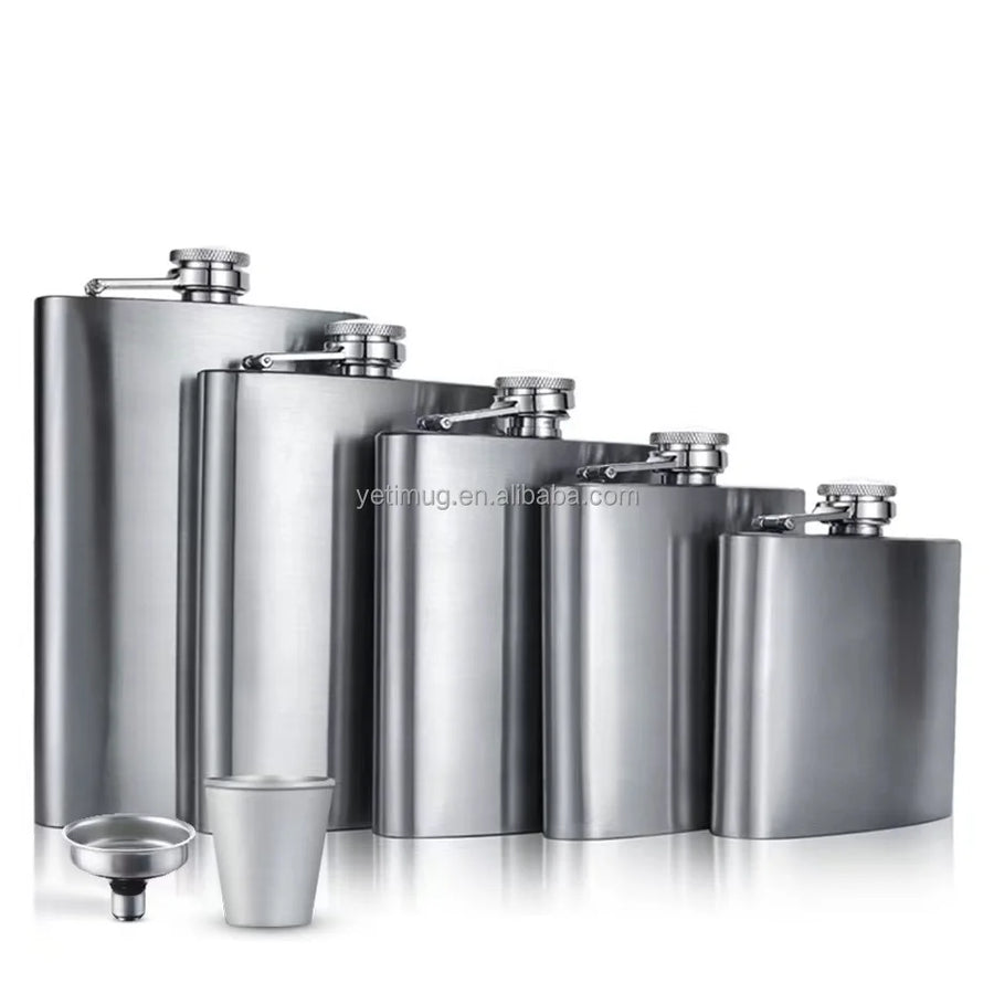 Custom Metal Flask with Logo — Matte Black Gift Set