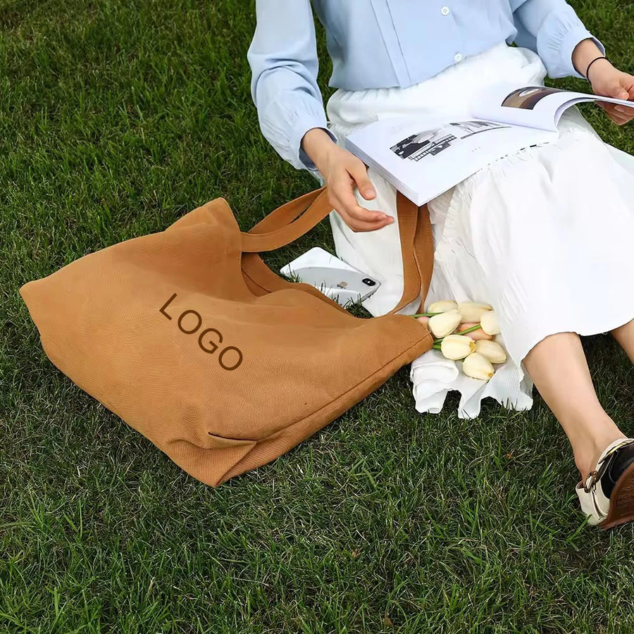 Heavy Duty 16oz Custom Canvas Tote Bag with Inside Pockets Recycled Color Shoulder Bag for Retail, Events & Daily Carry