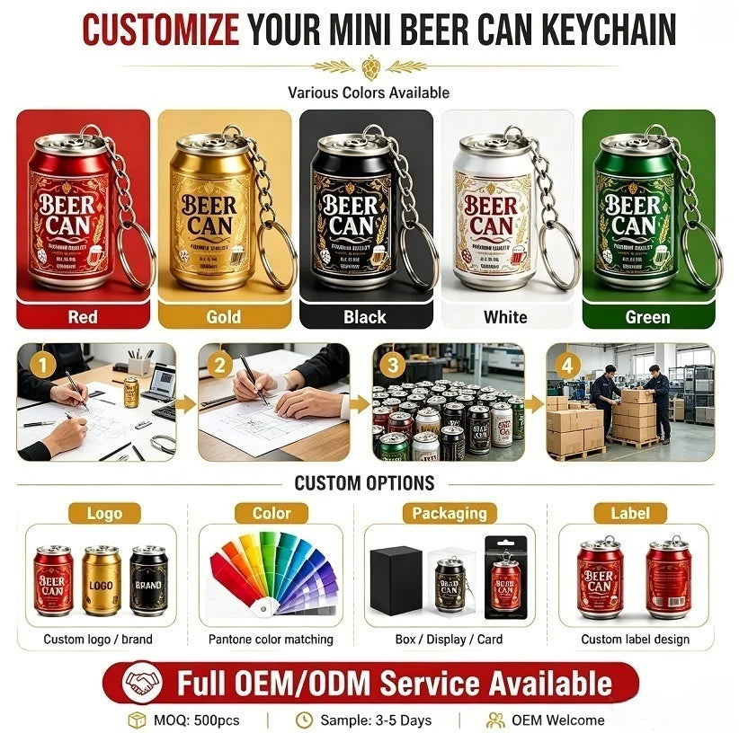 Custom 3D Beer Can Keychain | 100 Pcs MOQ Promotional Keyring