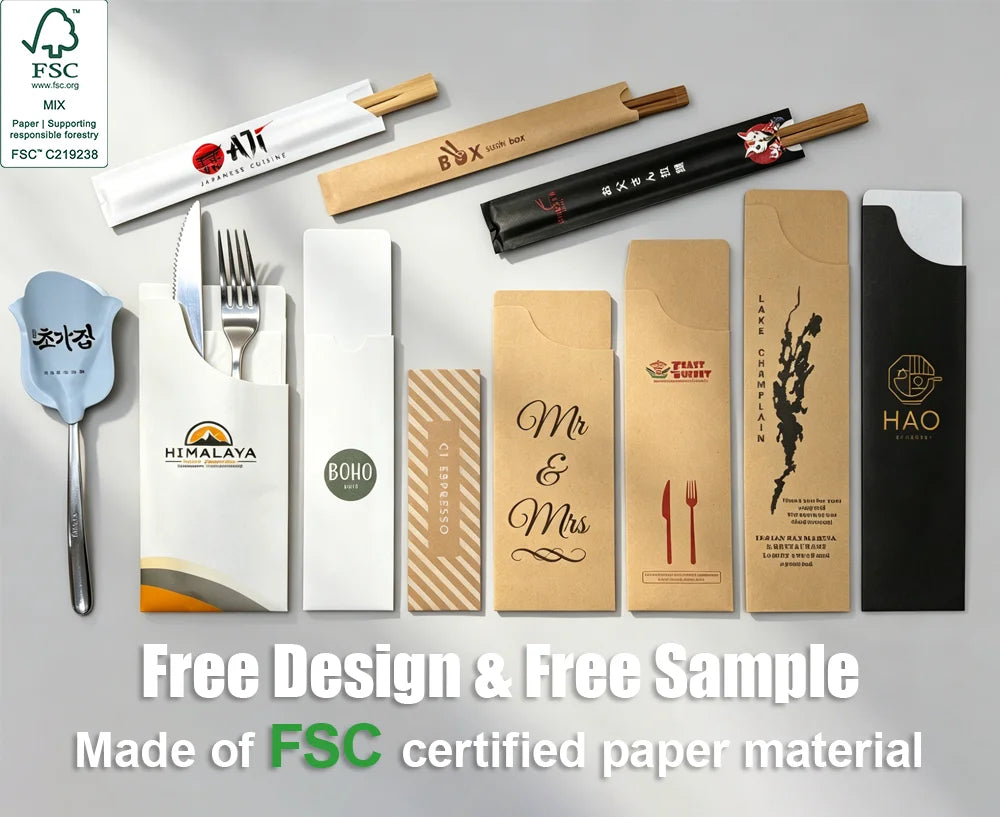 Custom Kraft Paper Cutlery Bag | FSC Certified | 5,000 MOQ | Restaurant, Hotel