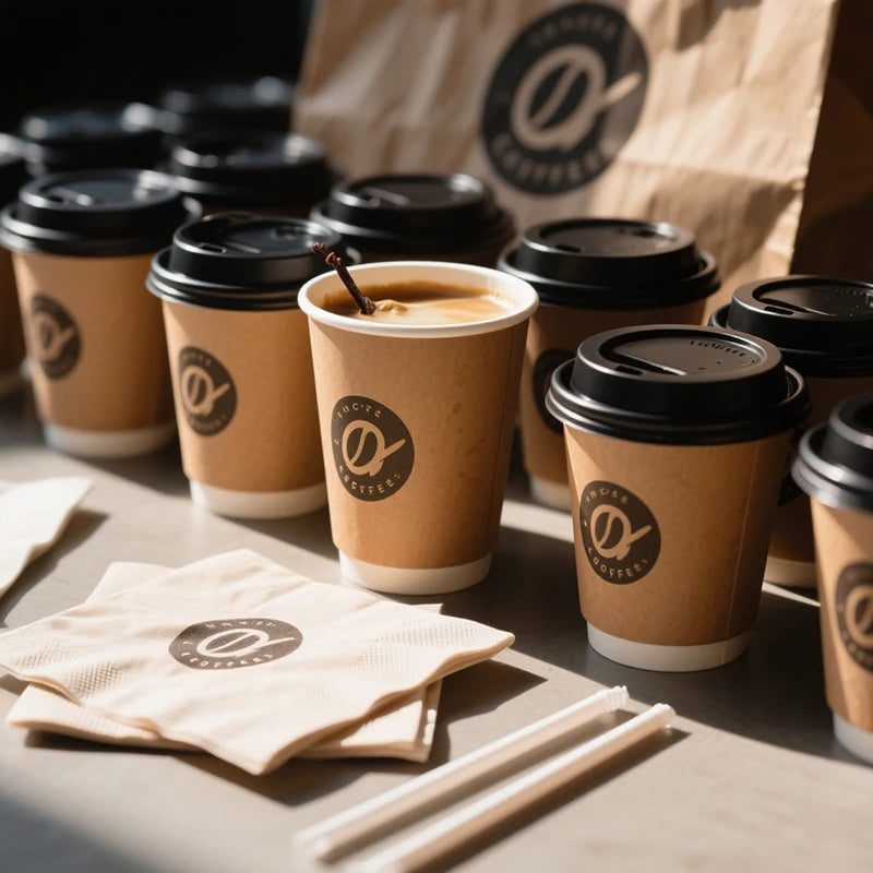 8oz Custom Printed Double Wall Paper Coffee Cups with Lids | MOQ 5000