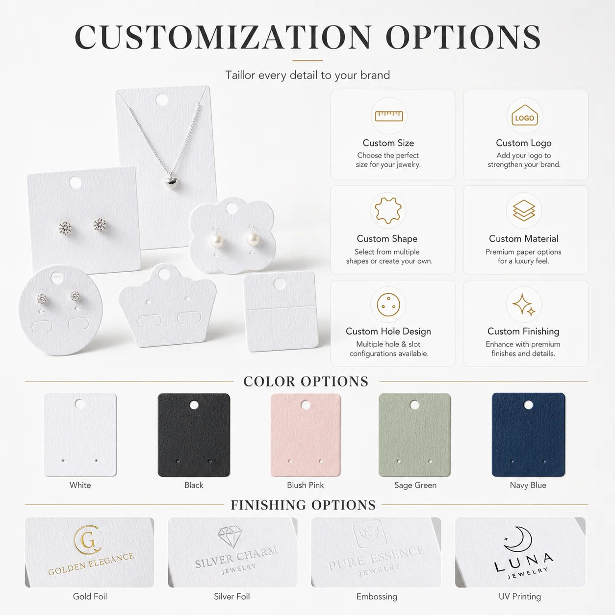 Custom Jewelry Cards with Gold Foil & Embossing | FSC Certified