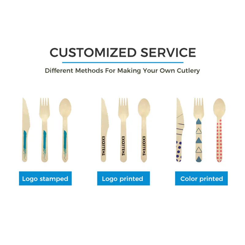 Custom Wooden Cutlery Set | Birch Fork Spoon Knife Napkin