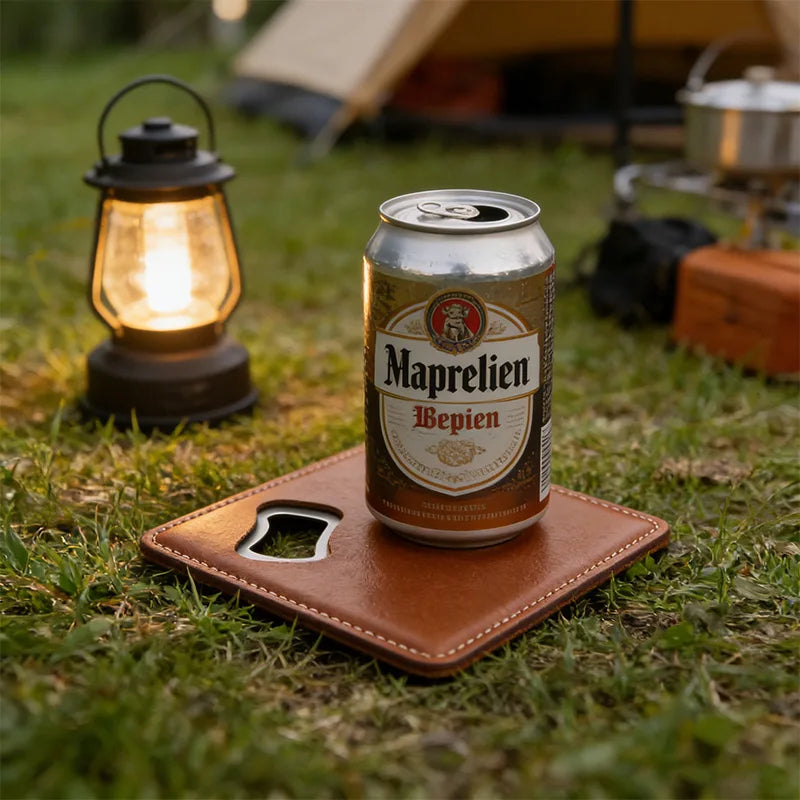 Custom PU Leather Coaster Bottle Opener 200pcs MOQ | Engraved Round Gift for Weddings & Breweries