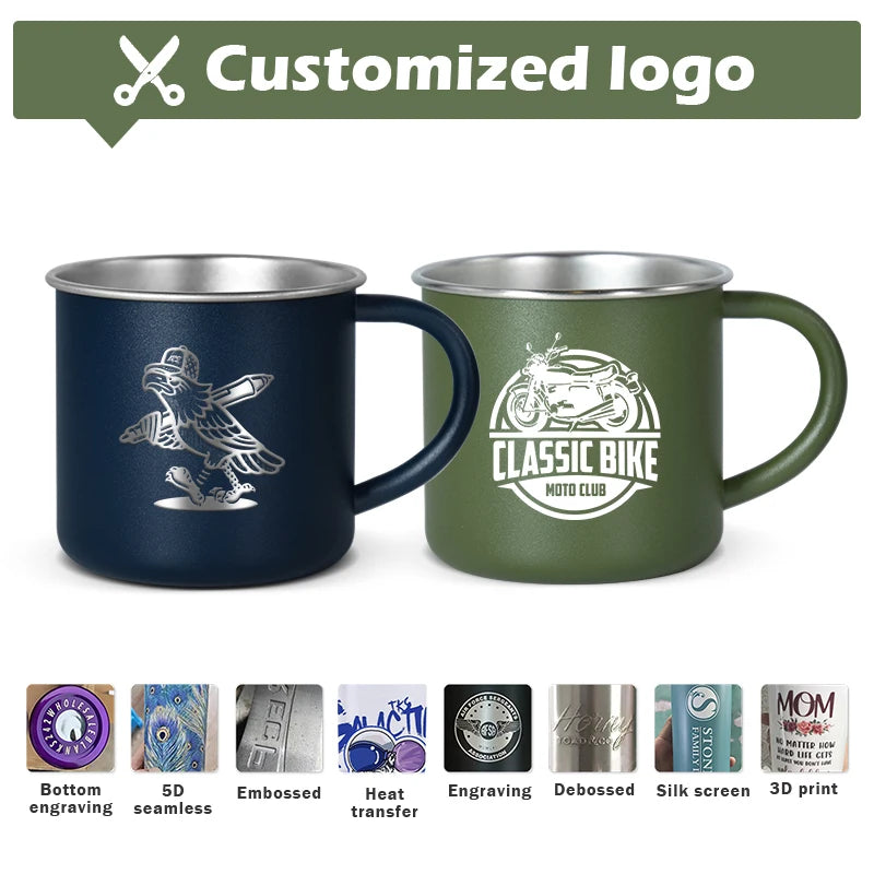 Custom 400ml Stainless Steel Camping Mug | 120 Pcs MOQ Powder Coated