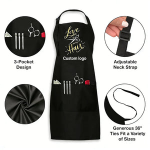 Custom Waterproof Poly-Cotton Restaurant Apron with 3 Pockets and Adjustable Neck Strap