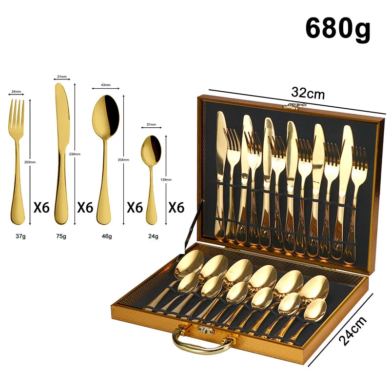 24-Piece Gold Flatware Set | PVD Coating | EU/FDA Certified | 100 MOQ
