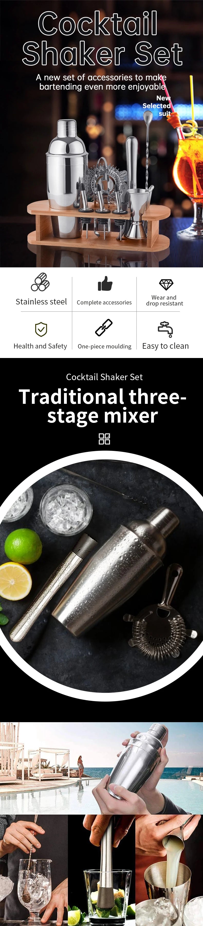 16-Piece Barware Set with Bamboo Stand | 700ml Shaker | 100 MOQ