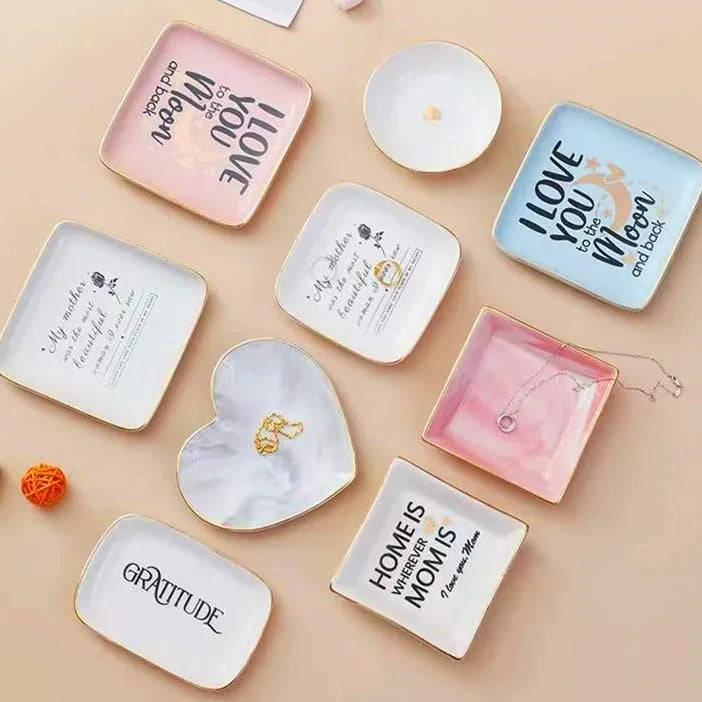Custom Ceramic Trinket Dishes: 100 MOQ, Golden Edge, 10.5cm | Wedding & Jewelry Display Plates