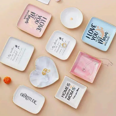 Custom Ceramic Trinket Dishes: 100 MOQ, Golden Edge, 10.5cm | Wedding & Jewelry Display Plates