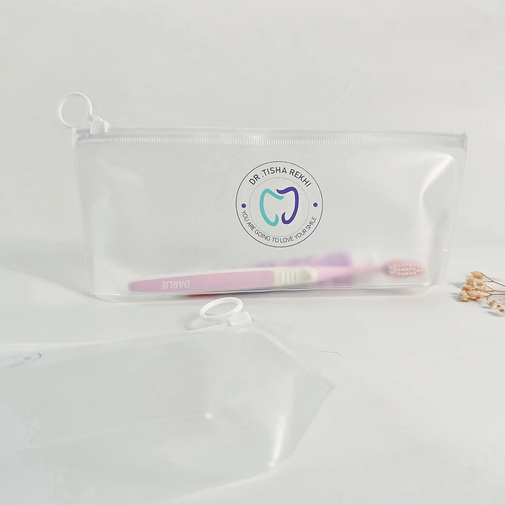 Custom Frosted PVC Zipper Bag | Travel Toiletry Toothbrush