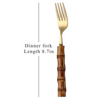 Vintage Bamboo Handle Flatware Set | Gold Mirror Polish | Custom Logo