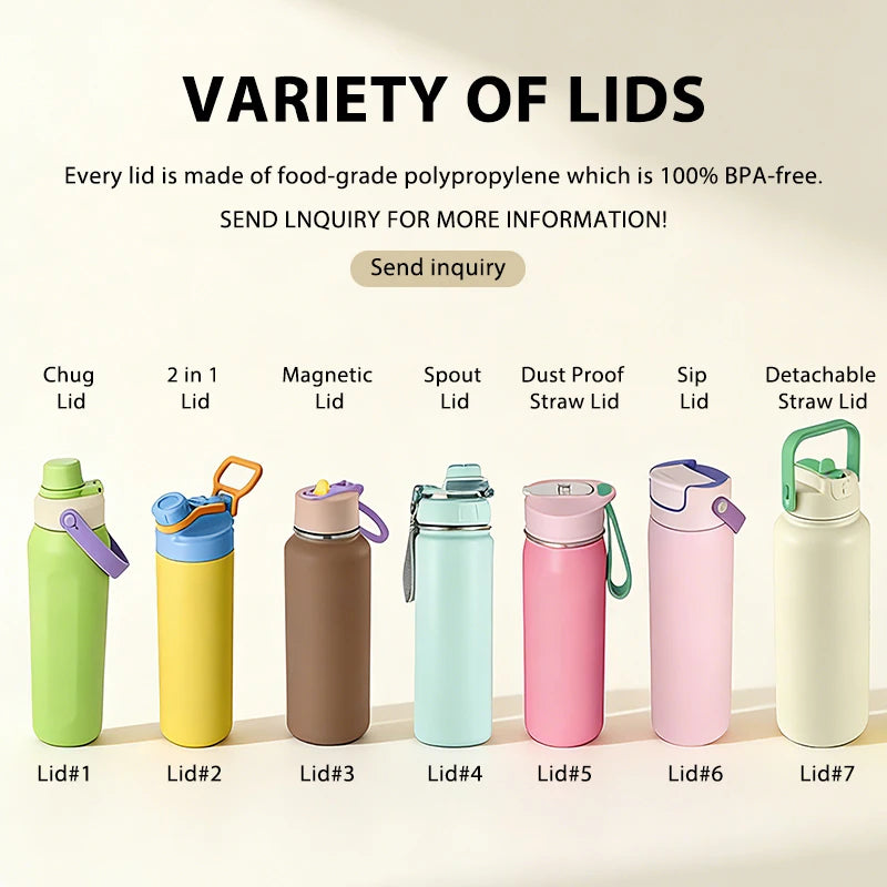 Custom 32oz & 40oz Wide Mouth Insulated Stainless Steel Water Bottle with Dual Lid Options
