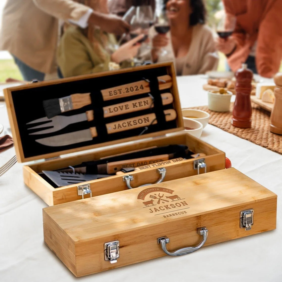 Custom Engraved Bamboo BBQ Set | 200 MOQ | 25-Day Lead Time