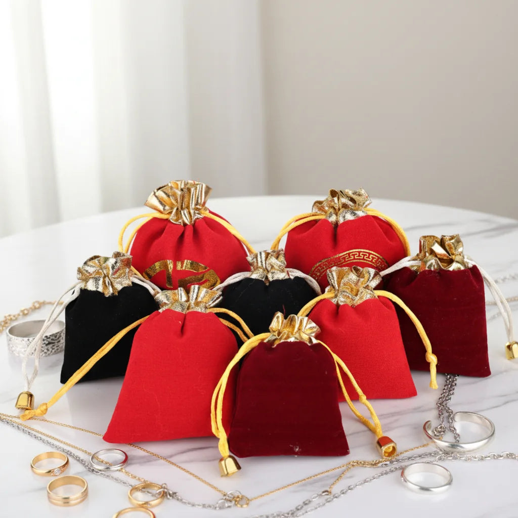 Custom Velvet Drawstring Jewelry Bags | 0.005kg Storage with Stamping