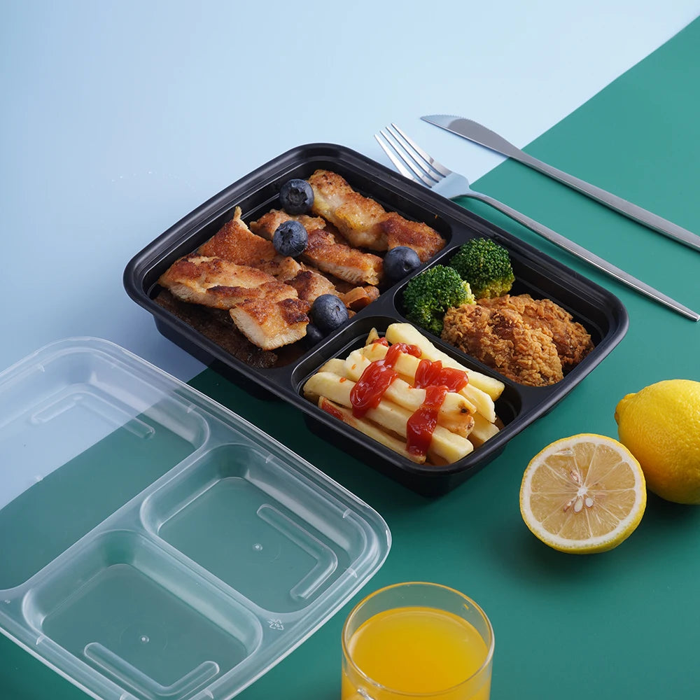 3-Compartment Food Container 33oz | PP Plastic | 15,000 MOQ | Custom