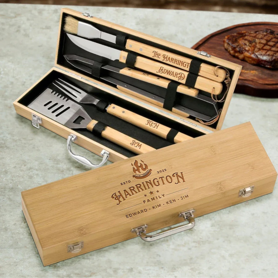 Custom Engraved Bamboo BBQ Set | 200 MOQ | 25-Day Lead Time