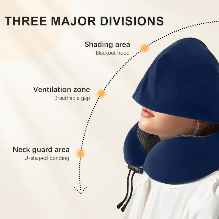 High Support Memory Foam U Shaped Travel Neck Pillow with Hood