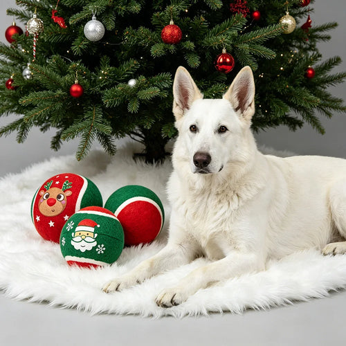 Custom Christmas Dog Toys | 3-Piece Tennis Ball Set | Holiday Pet Gifts
