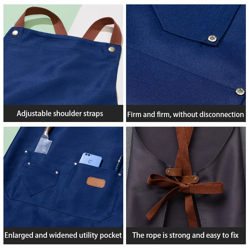 Custom Logo Canvas Apron | Multiple Pockets Adjustable Waist