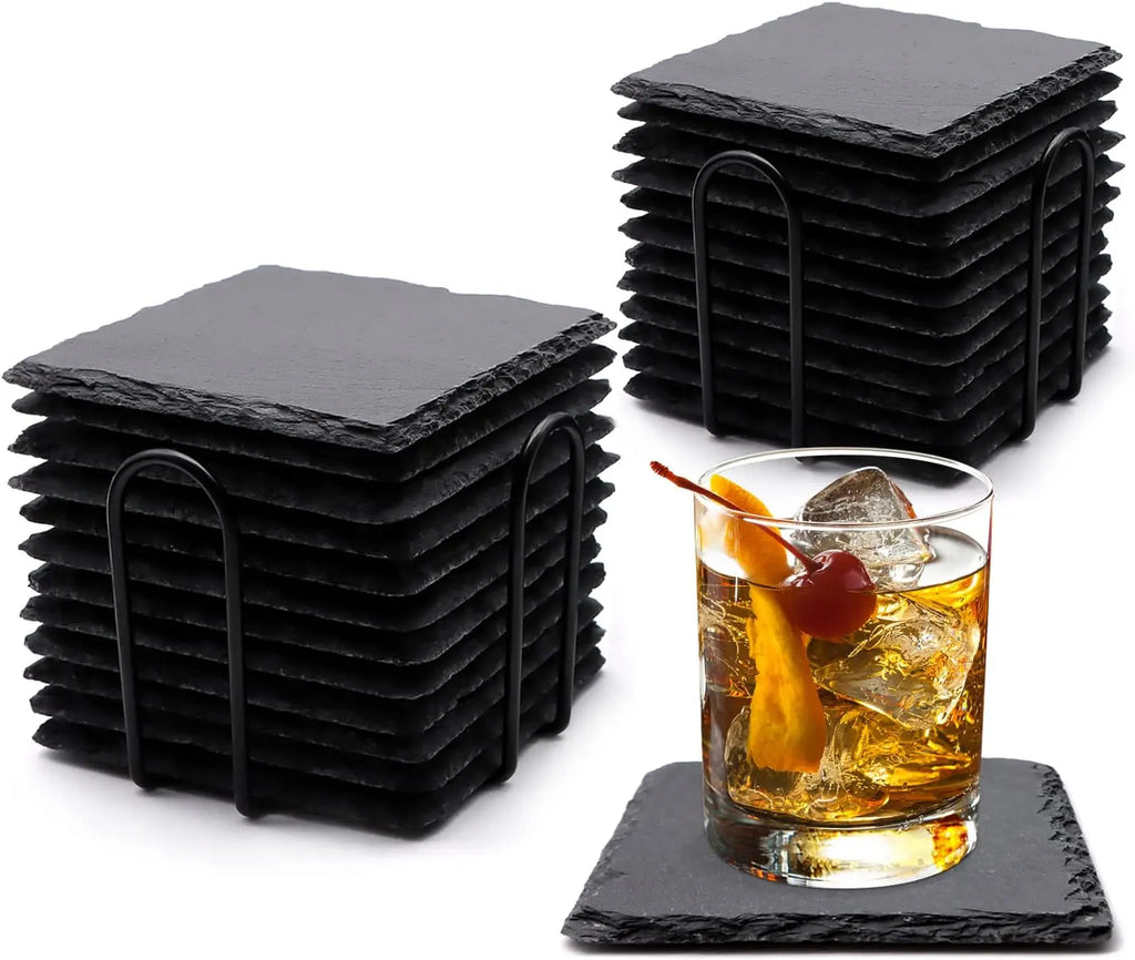 LFGB Certified Slate Coasters 4x4 | Custom Logo | Natural Stone | Bulk
