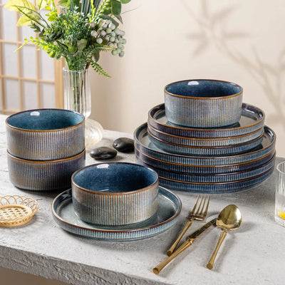 Reactive Glaze Stoneware Dinner Set 12-Piece | OEM/ODM | 500 MOQ