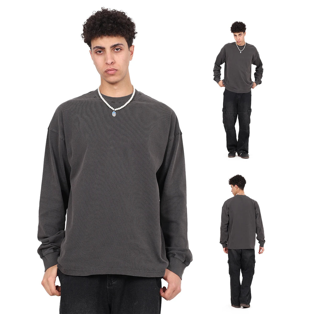 Oversized 310g Acid Washed Cotton Long Sleeve T-Shirt | Custom Printing | Vintage