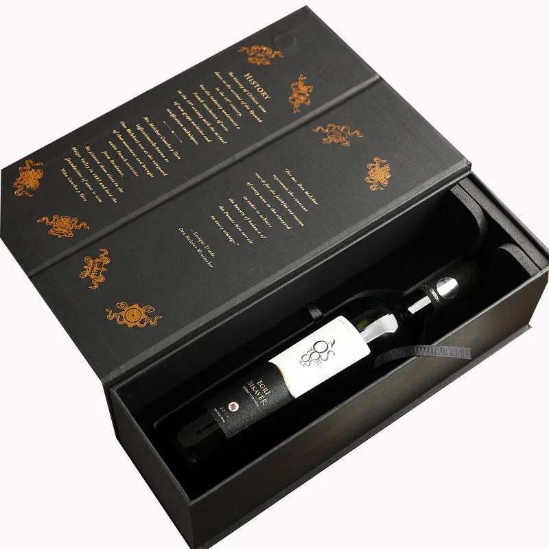 Custom Magnetic Wine Gift Box with Gold Foil | Rigid Box, 300 MOQ, FSC Certified