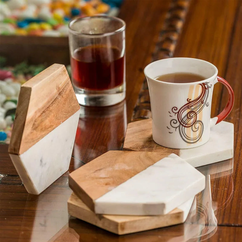 Custom Wood & Marble Coasters with Logo | 100 MOQ | Laser Engraved