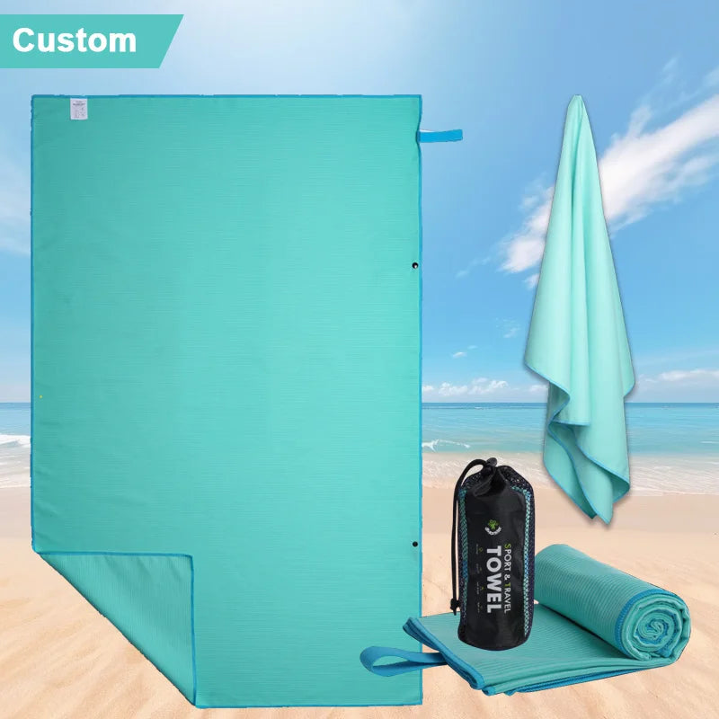Custom Microfiber Beach Towel Set — Quick Dry Sand Free with Mesh Bag | 100 Pcs MOQ | Swim Towels Bulk
