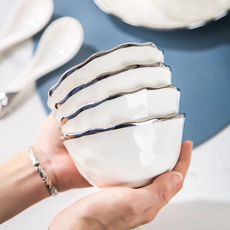 Silver Edge Ceramic Dinnerware Set | 20 MOQ | European Style | Luxury
