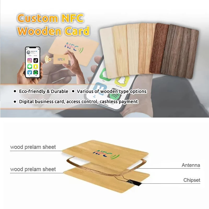 Eco-Friendly RFID Wood Cards | 13.56 MHz | Laser Engraved | 100 MOQ | Hotel, Gift