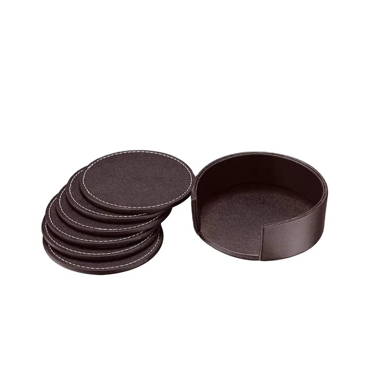 Custom Logo Leather Coasters with Holder | Wholesale OEM