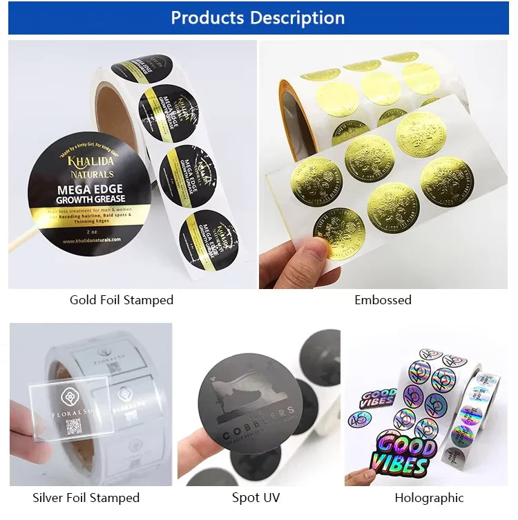 Custom holographic Printing Vinyl Packaging Stickers Sheet bakery food packing Bottle adhesive Label Stickers