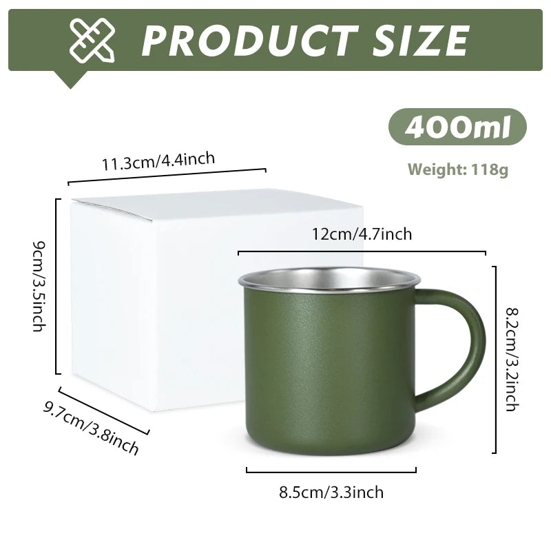 Custom 400ml Stainless Steel Camping Mug | 120 Pcs MOQ Powder Coated
